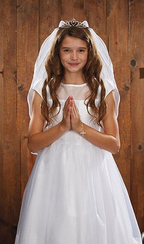 First Communion Veil, Crystal Tiara, 26" long