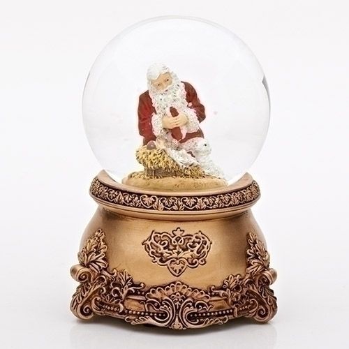 Kneeling Santa musical glitterdome, 4.5" tall