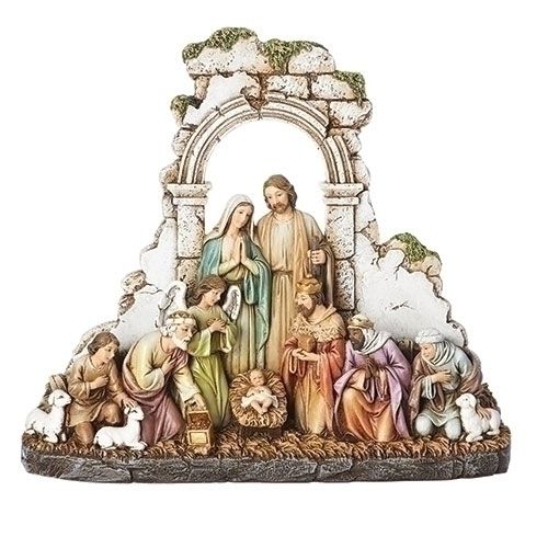 Nativity Scene with stone arch, 8.5" tall