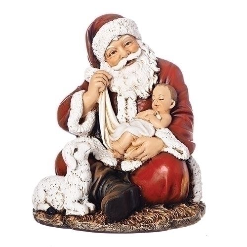 Sitting Santa holding Baby Jesus, 6" tall