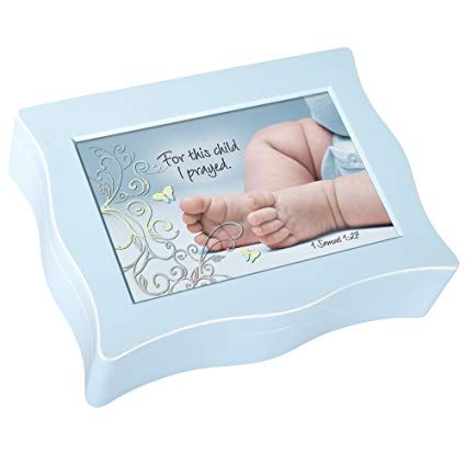 Blue Wavy Music Box, Jesus Loves Me, 7.75" long