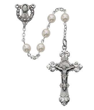 White Pearl Rosary, 6mm beads