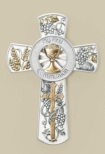 First Communion Wall Cross Silver & Gold, 8" tall