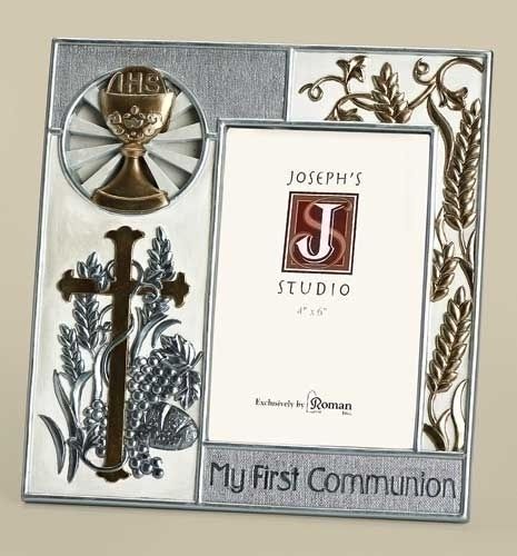 First Communion Chalice and Cross photo frame, 8" tall