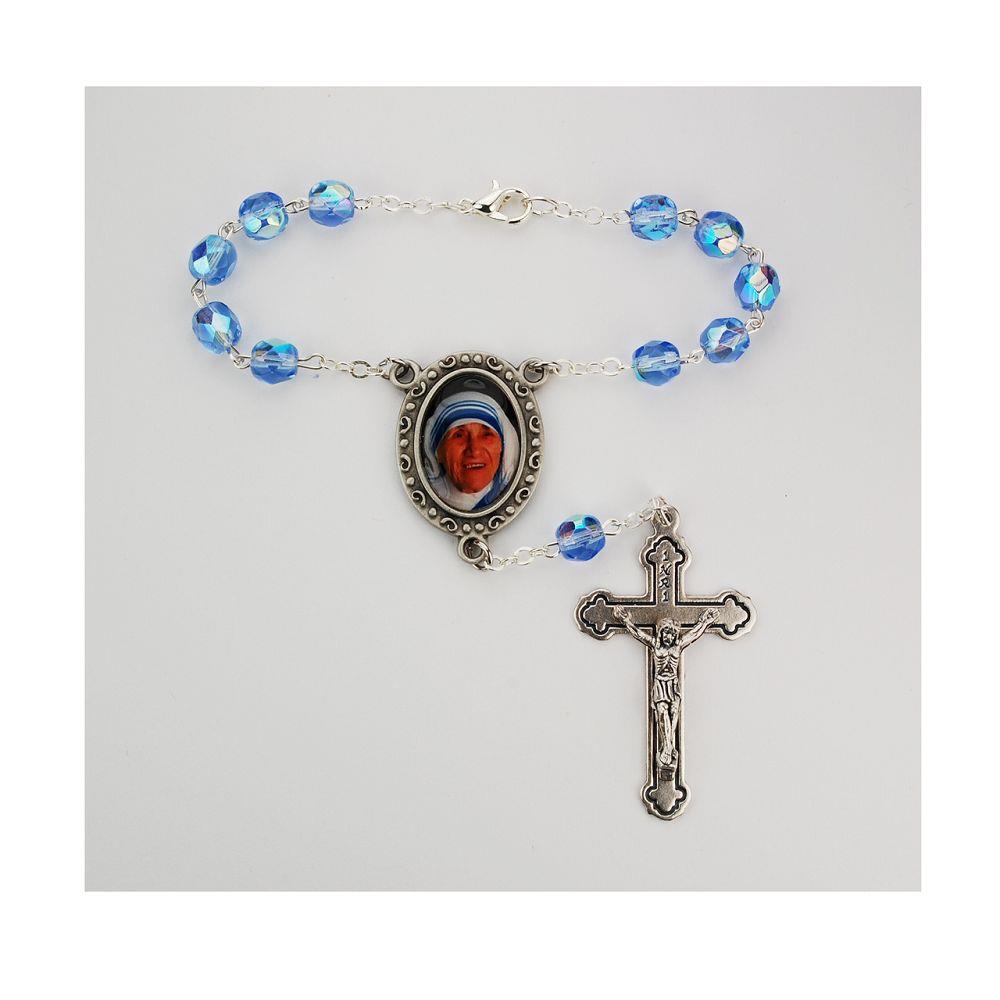 St. Mother Teresa blue Auto Rosary