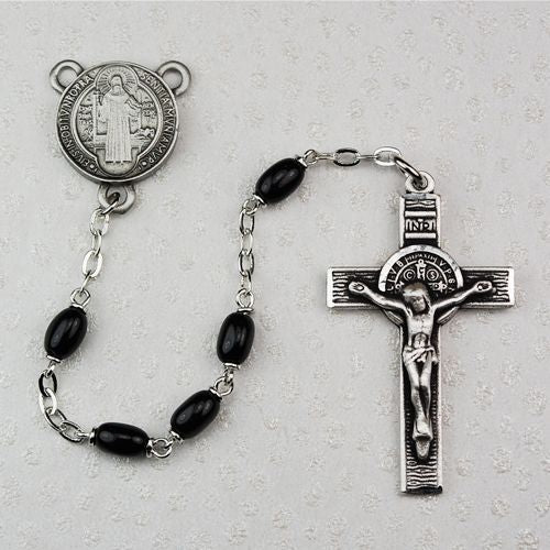 St. Benedict Rosary, 4x6mm black oval beads