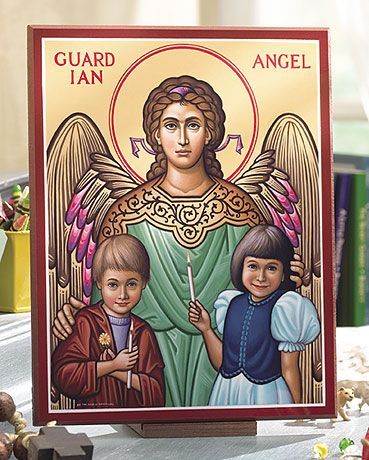 Guardian Angel with Children Icon plaque, 10" tall