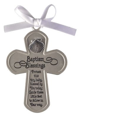 Baptism Blessings Cross, silver finish, 3"