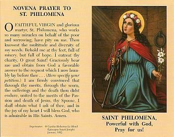 St. Philomena Novena Prayer Card