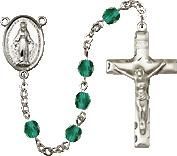 Emerald Green Beaded Rosary, Silver Plated Crucifix and Centerpiece