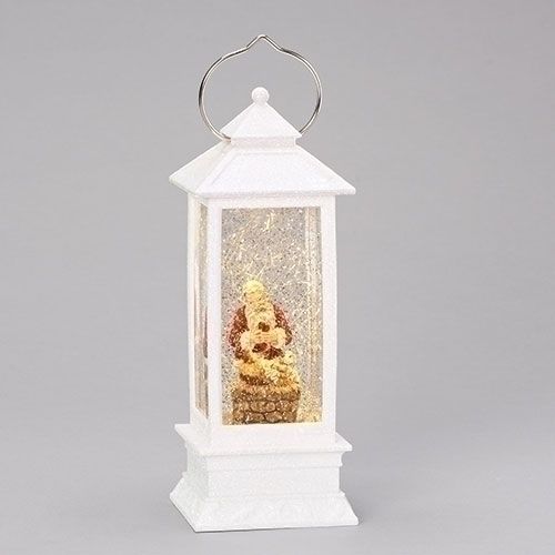 Kneeling Santa Lantern Glitterdome LED, 11" tall
