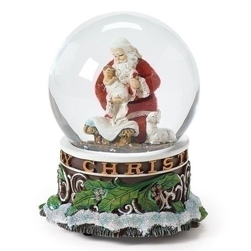 Kneeling Santa Musical Glitterdome, 5.5" tall