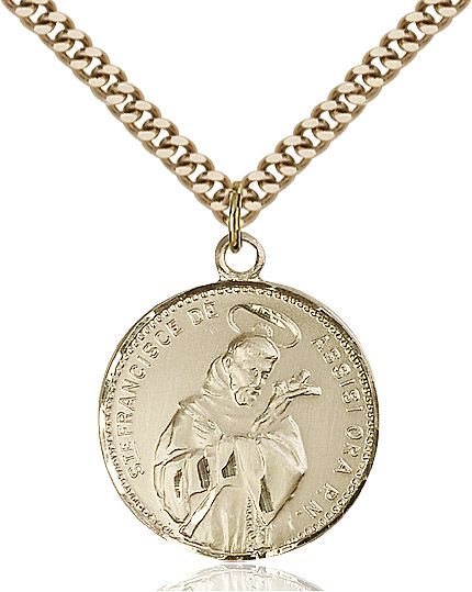 Saint Francis of Assisi round medal 01012, Gold Filled