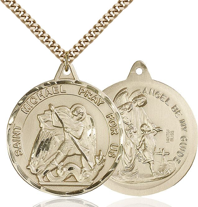 Saint Michael the Archangel round medal 0201R2, Gold Filled