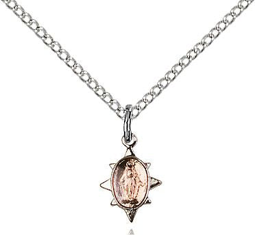 Miraculous medal 0212P1 with pink enamel, Sterling Silver