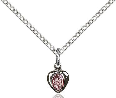 Miraculous medal 0217P1 with pink enamel, Sterling Silver