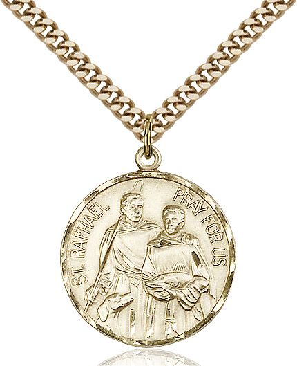 Saint Raphael round medal 04092, Gold Filled