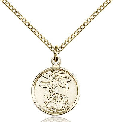 Saint Michael the Archangel round medal 0601R2, Gold Filled