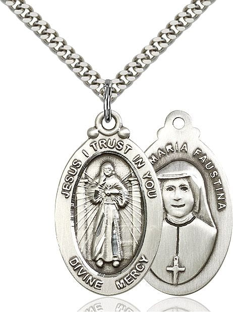 Divine Mercy medal 4145DM1, Sterling Silver
