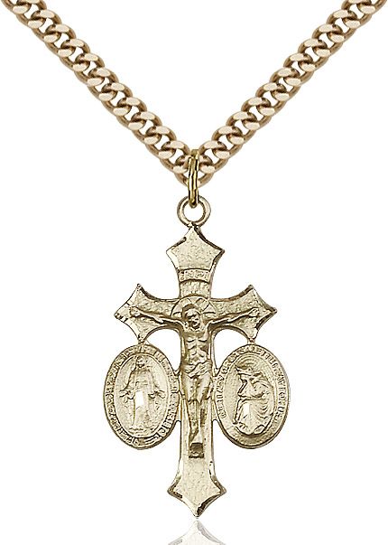 Crucifix, Miraculous Medal, and Our Lady of La Salette medal 60552, Gold Filled