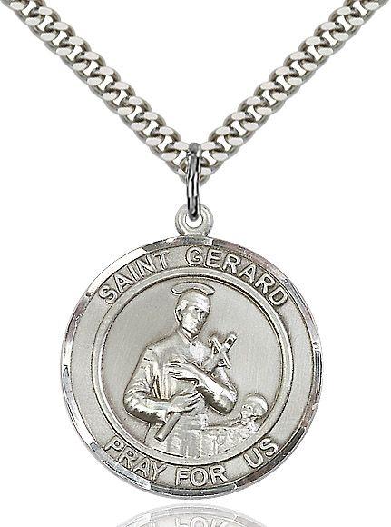 Saint Gerard round medal S042RD1, Sterling Silver