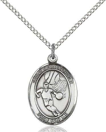 Saint Christopher Basketball medal S5021, Sterling Silver