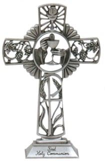 First Communion Standing Cross, pewter