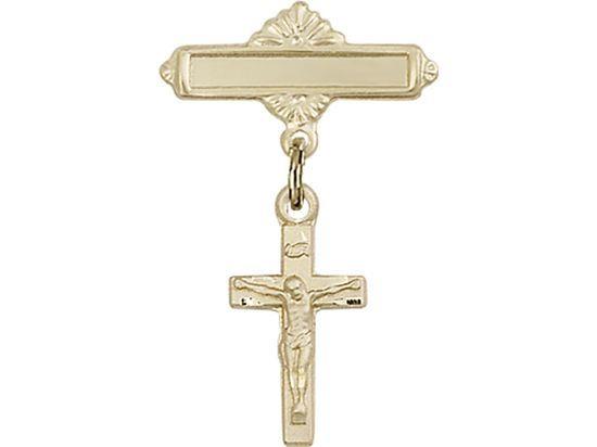 Crucifix, Gold Filled with Baby Badge Pin