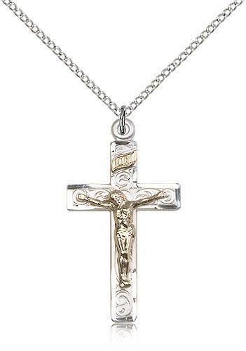 Crucifix, Sterling Silver and Gold Corpus with 24" chain