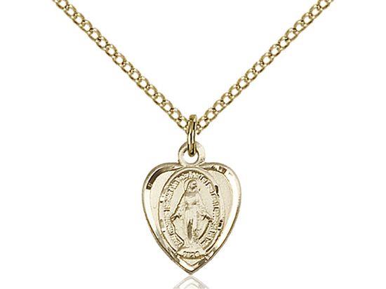 Miraculous Medal Heart Gold Filled with 16" chain