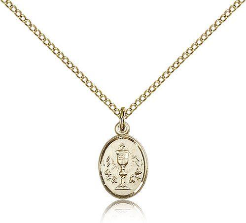 First Communion Chalice Medal, Gold Filled with 16" chain
