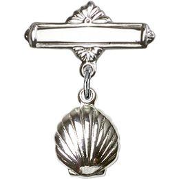 Baptism Shell, Sterling Silver with Baby Badge Pin