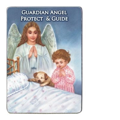 Little Girl with Guardian Angel metal plaque, 4.25" tall