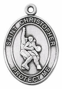 Basketball with St. Christopher medal and chain, Pewter