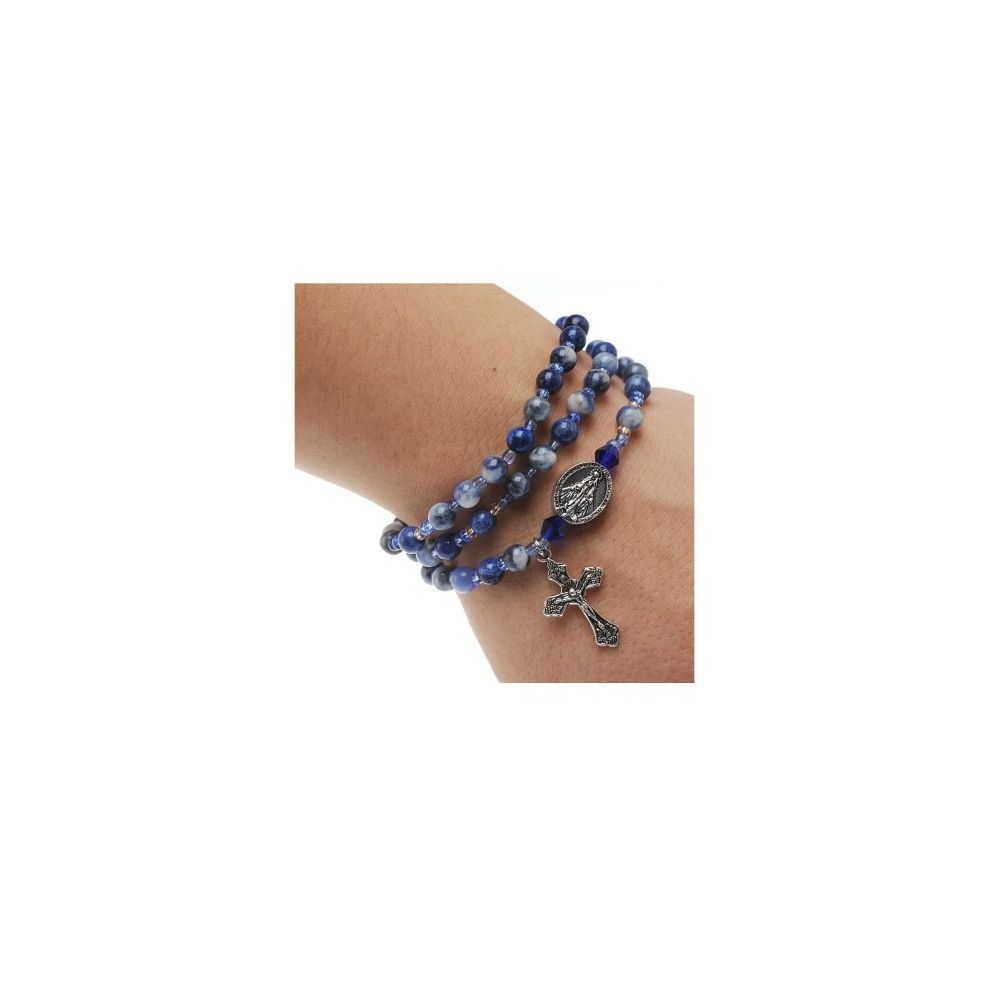 Blue Lapis Stone Twist Wrap Rosary Bracelet