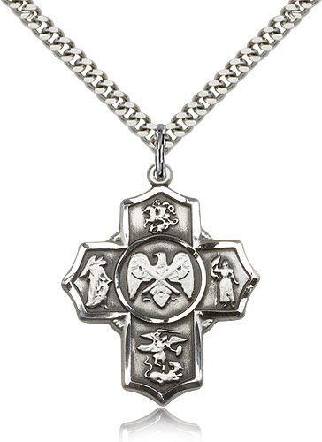 5-Way Cross, National Guard 579015, Sterling Silver with 24" chain