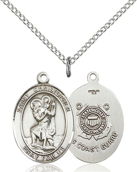 Coast Guard and St. Christopher medal 802213, Sterling Silver, with 18" chain