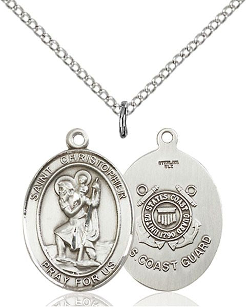Coast Guard and St. Christopher medal S02213, Sterling Silver, with 18" chain