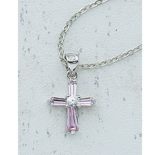 Pink Cross Pendant with 16" chain