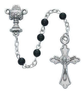 First Communion Rosary with Chalice centerpiece and Black beads