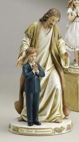First Communion Boy with Jesus statue, 9.5" tall