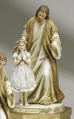 First Communion Girl with Jesus statue, 9.5" tall