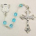Miraculous Medal Aqua Rosary, 6mm beads