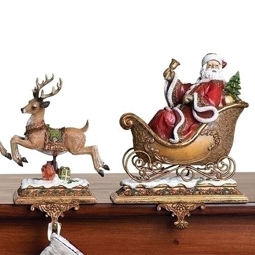 Santa with Deer stockings holder, 2pc set, 9.25" tall