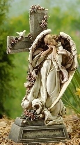 Angel with Cross Garden statue, 14.75" tall