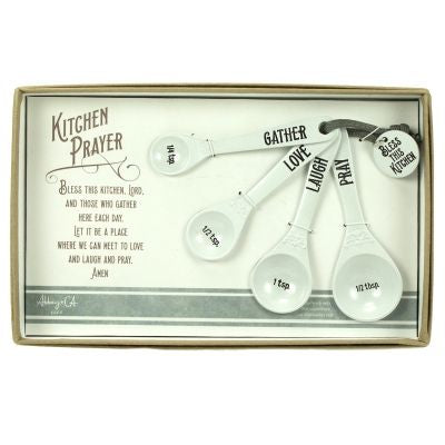 Kitchen Prayer Measuring Spoons, Light Gray