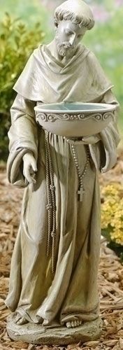 St. Francis birdbath, LED solar powered, 20" tall