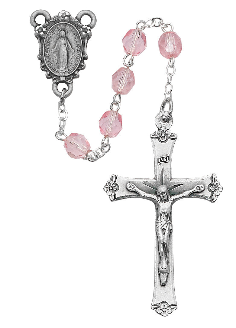 Pink Glass Rosary, 6mm beads