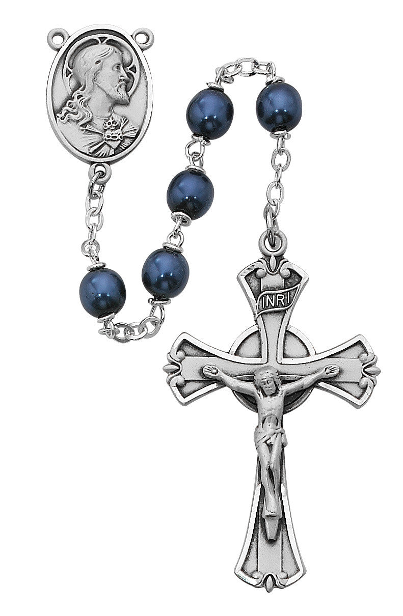Blue Metallic Rosary, 7mm beads