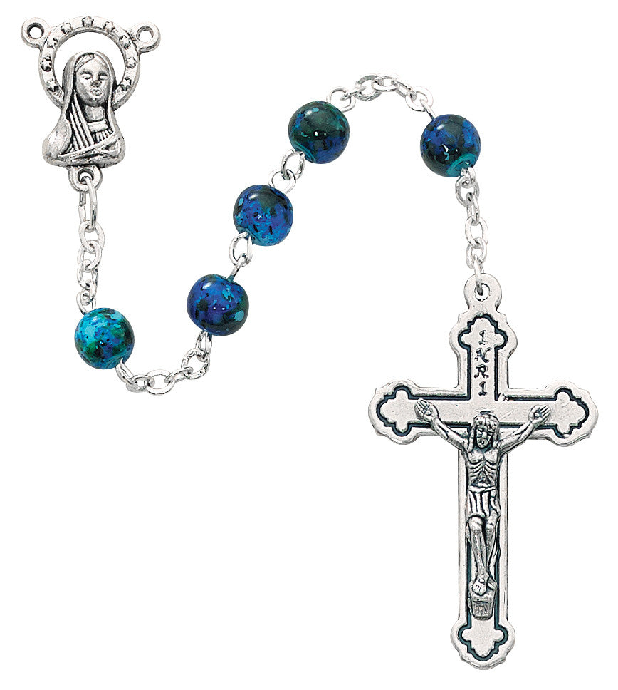 Blue Swirl Rosary, 6mm beads